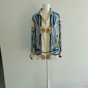 Zara Blue & Cream Printed Button-Front Jacket